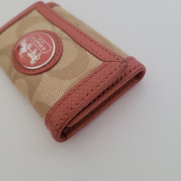 Coach Wallet Key Charm Case Holder Tan Pink Canvas Leather Logo - Picture 9 of 10